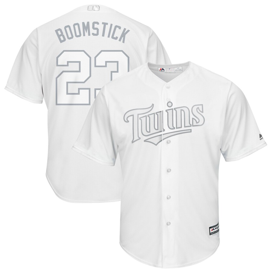 Men's Minnesota Twins #23 Nelson Cruz "Boomstick" Majestic White 2019 Players' Weekend Replica Player Stitched MLB Jersey